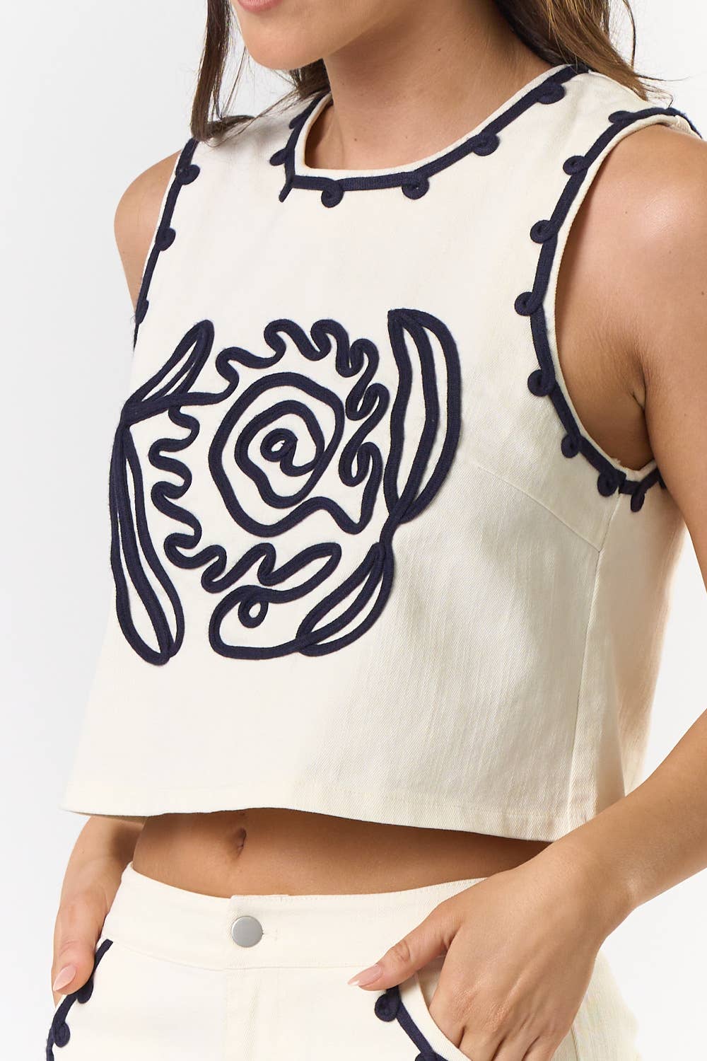 On a Whim Cord Detail Denim Vest Top