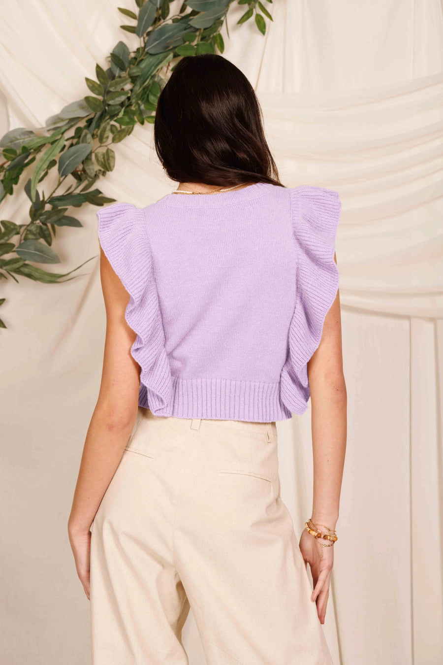 Lavender Ruffle Sleeveless Sweater