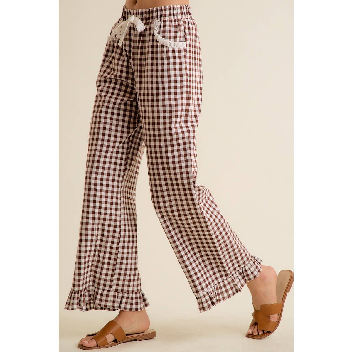 Gingham & Lace Ruffle Pant