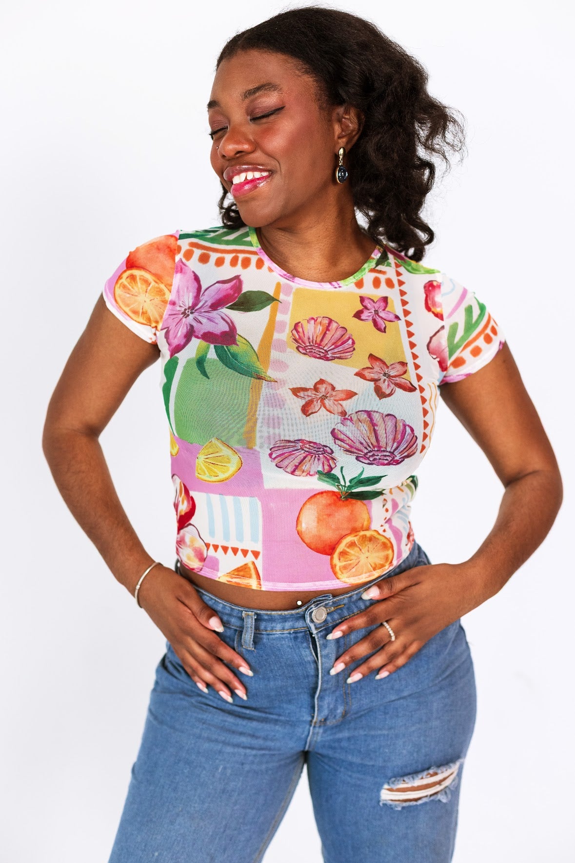 Topical Mesh Crop Tee