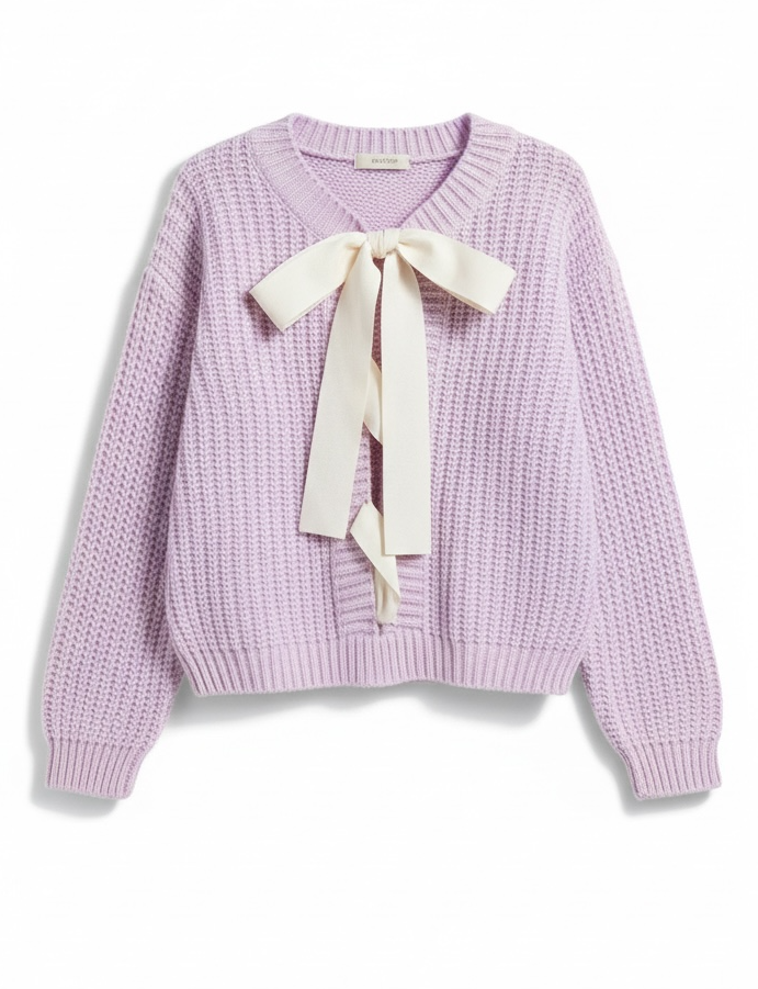 Cozy Cutie Cable Knit Ribbon Sweater