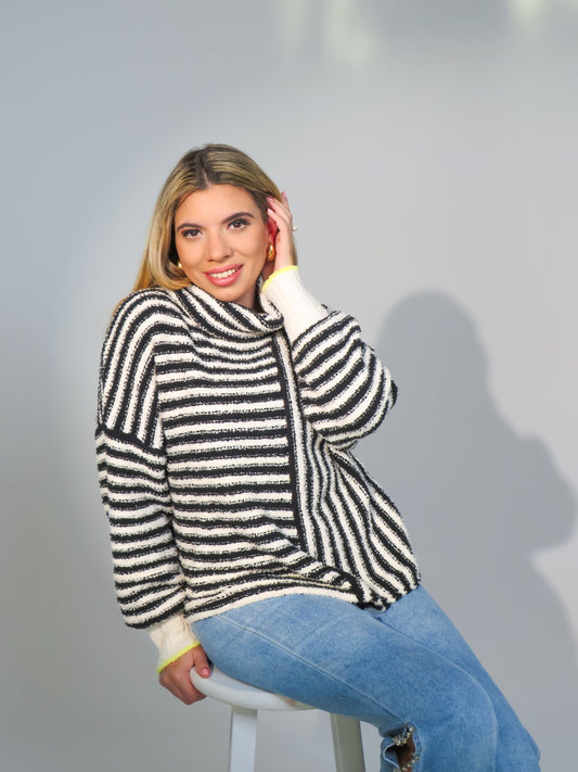 Serene Stripes Mock Neck Sweater