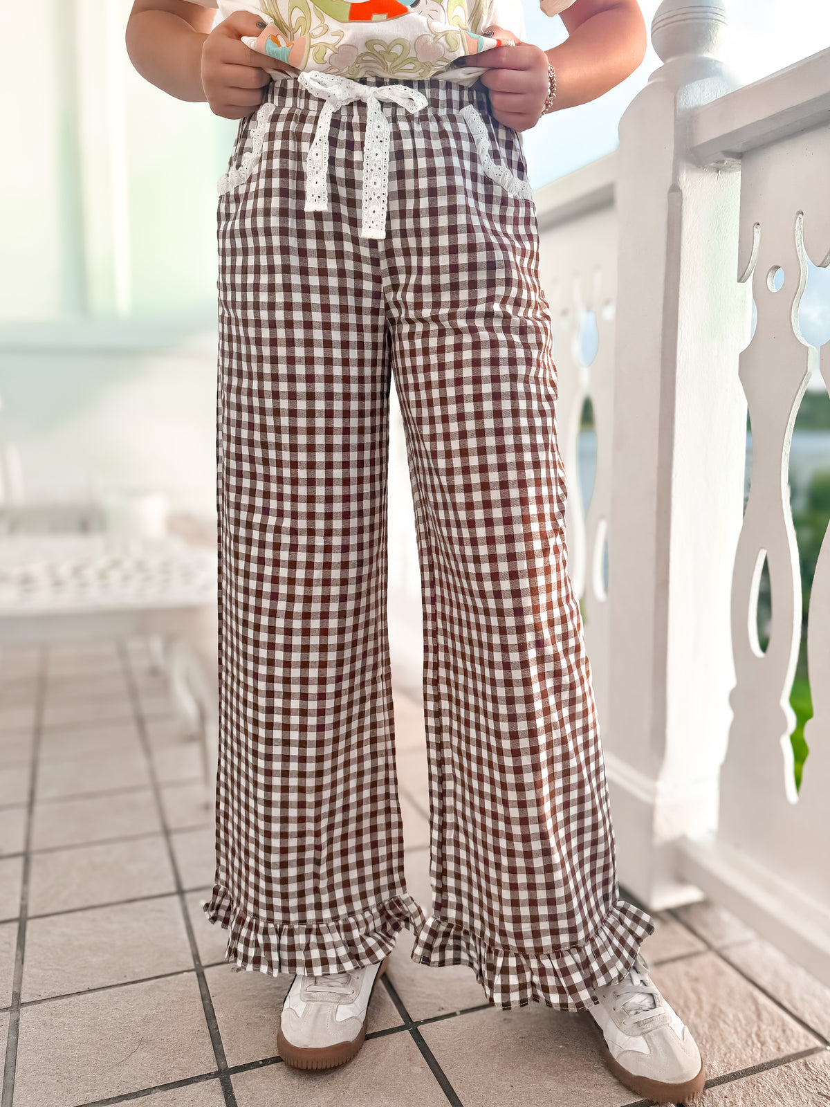 Gingham & Lace Ruffle Pant