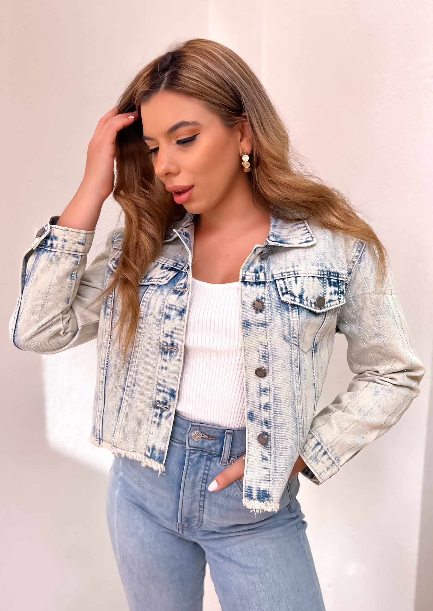 Rhinestone Rodeo Light Wash Denim Jacket