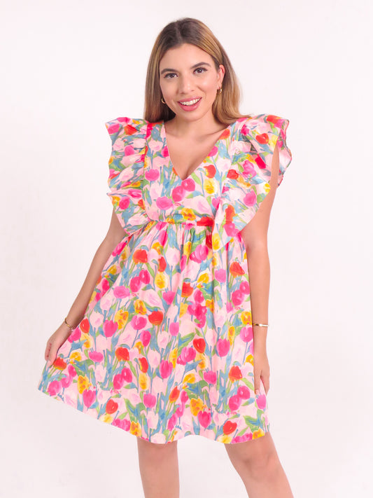 Tulip Watercolor Ruffle Dress