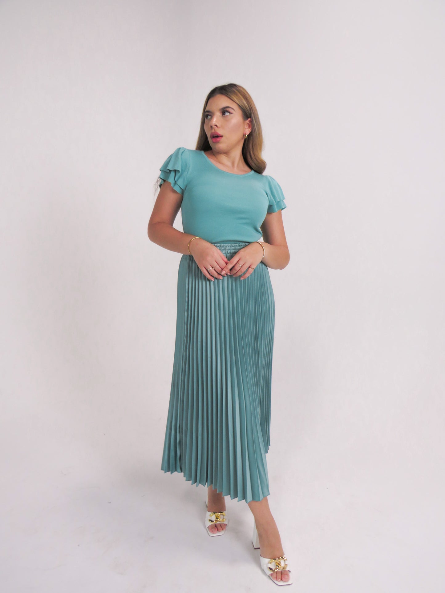 Laguna Satin Pleated Midi Skirt