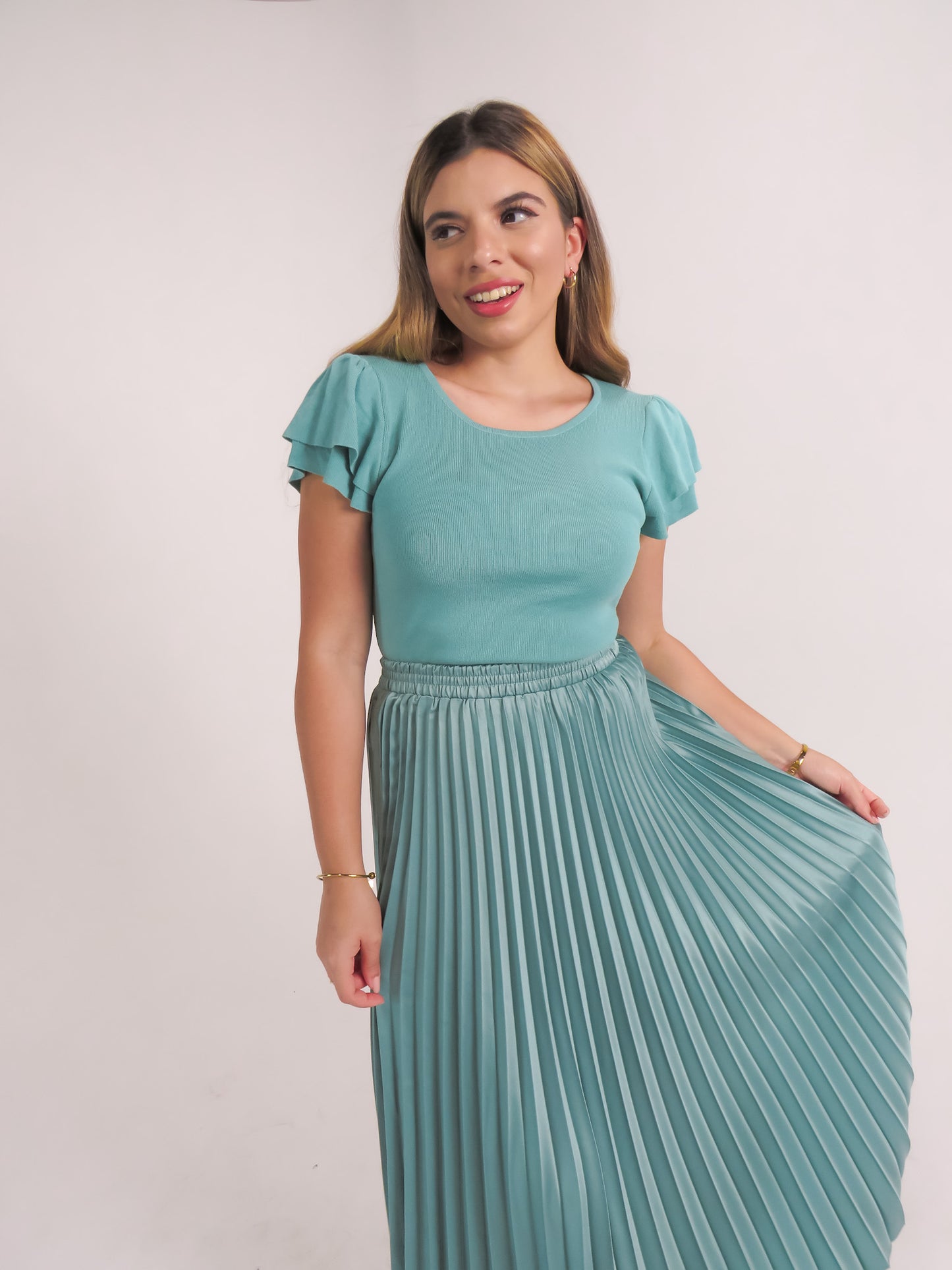 Laguna Satin Pleated Midi Skirt