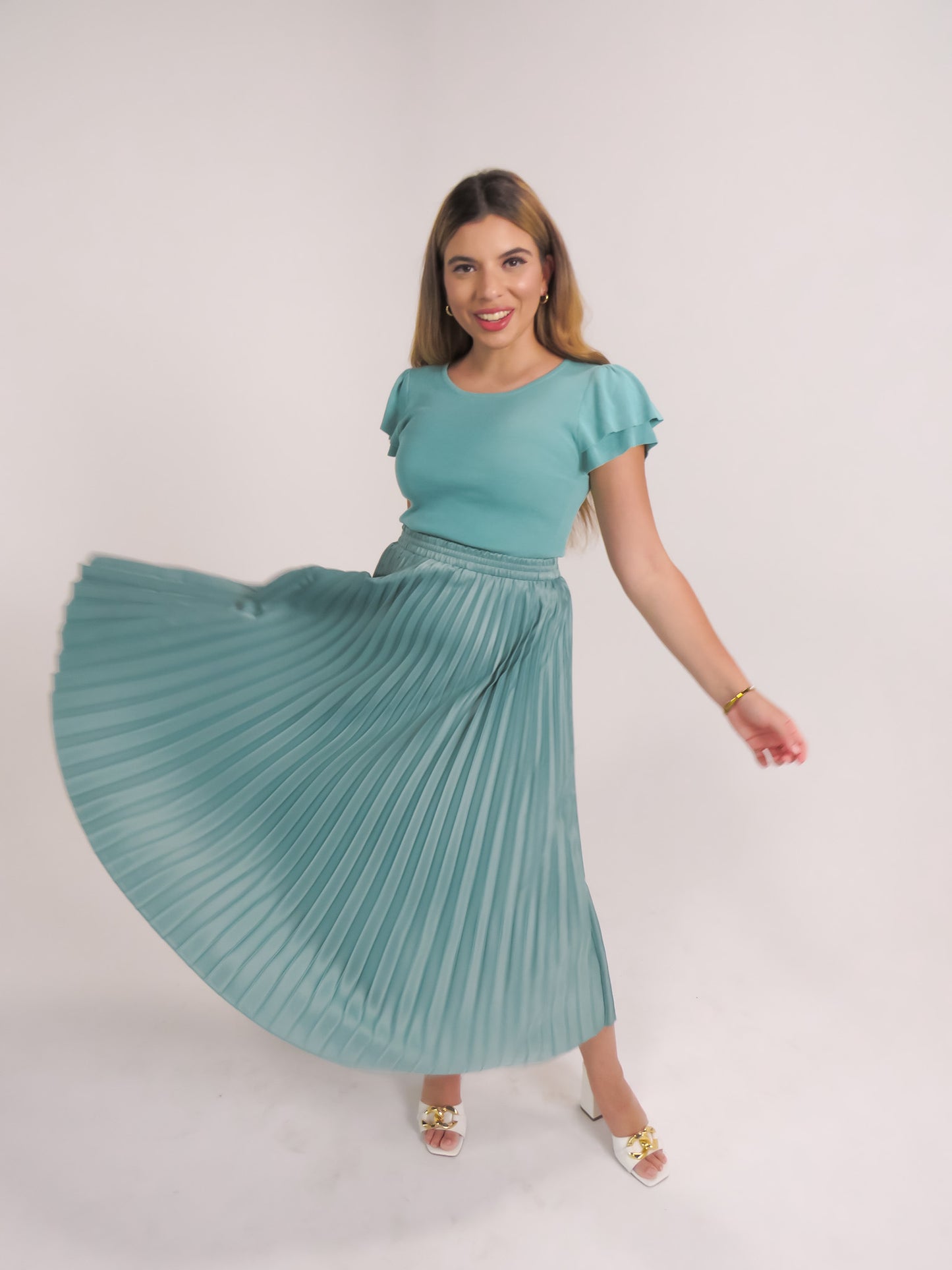 Laguna Satin Pleated Midi Skirt