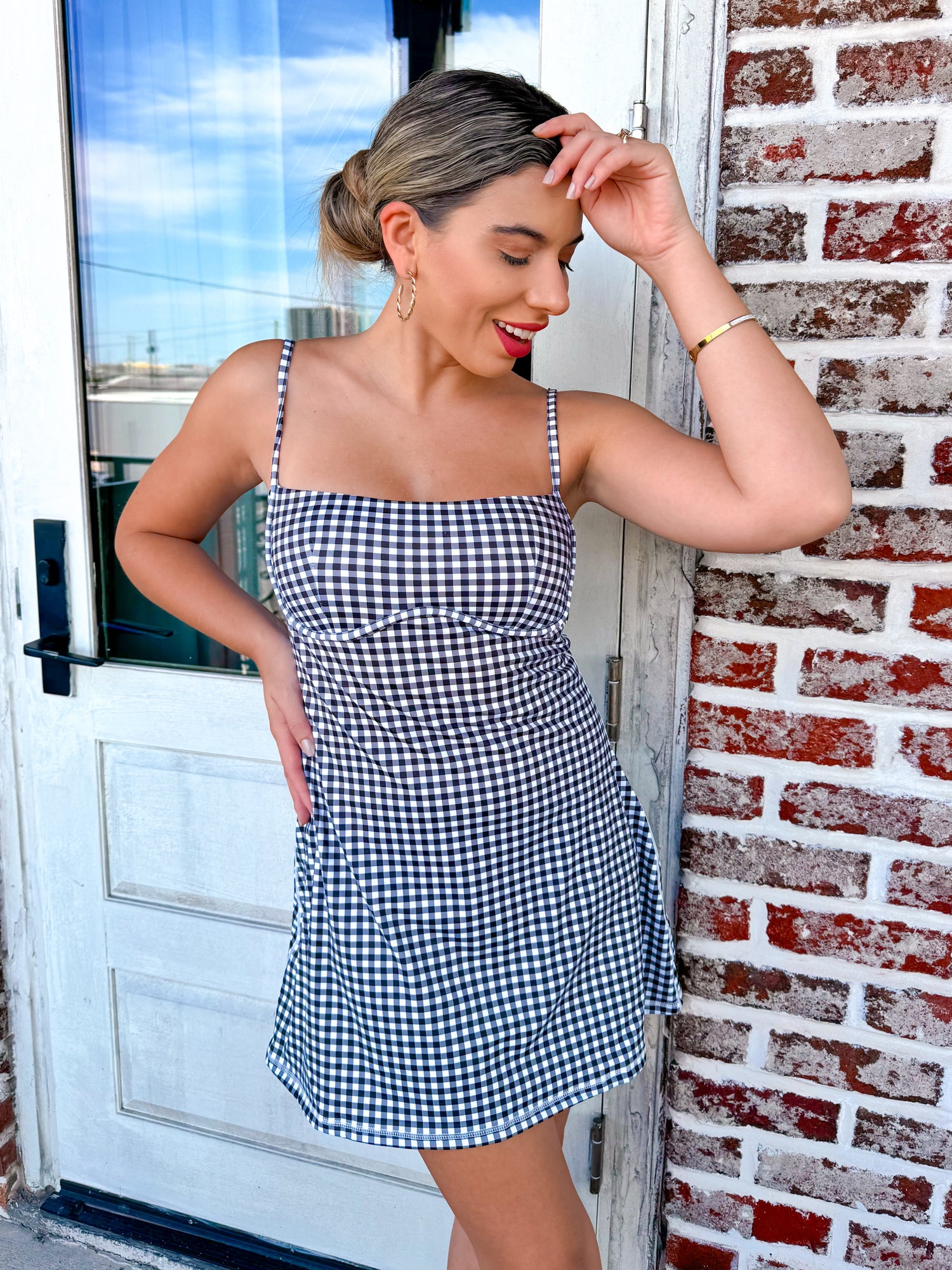 Gingham Print Sweetheart Dress
