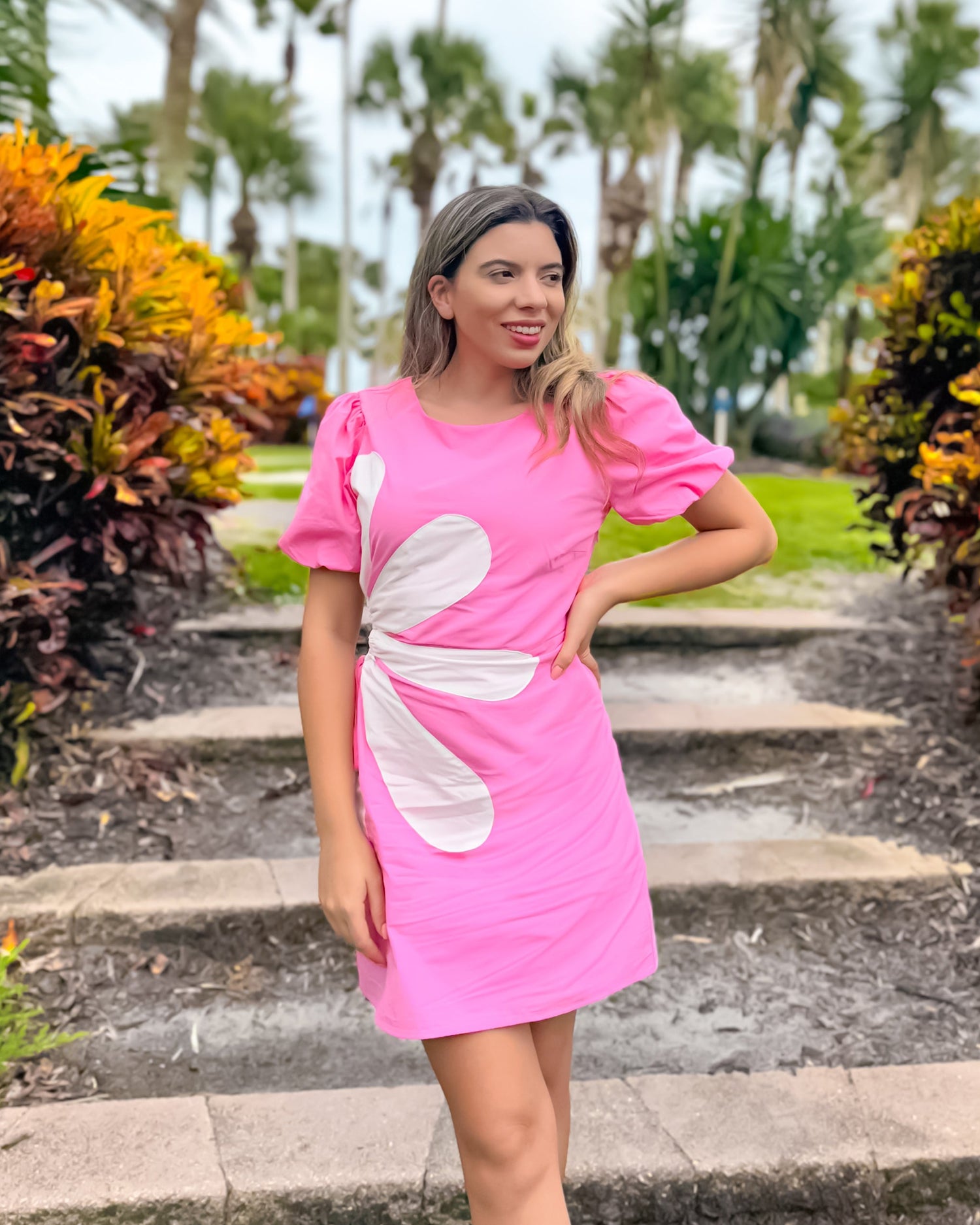 Side Cut-Out Flower Detail Mini Dress