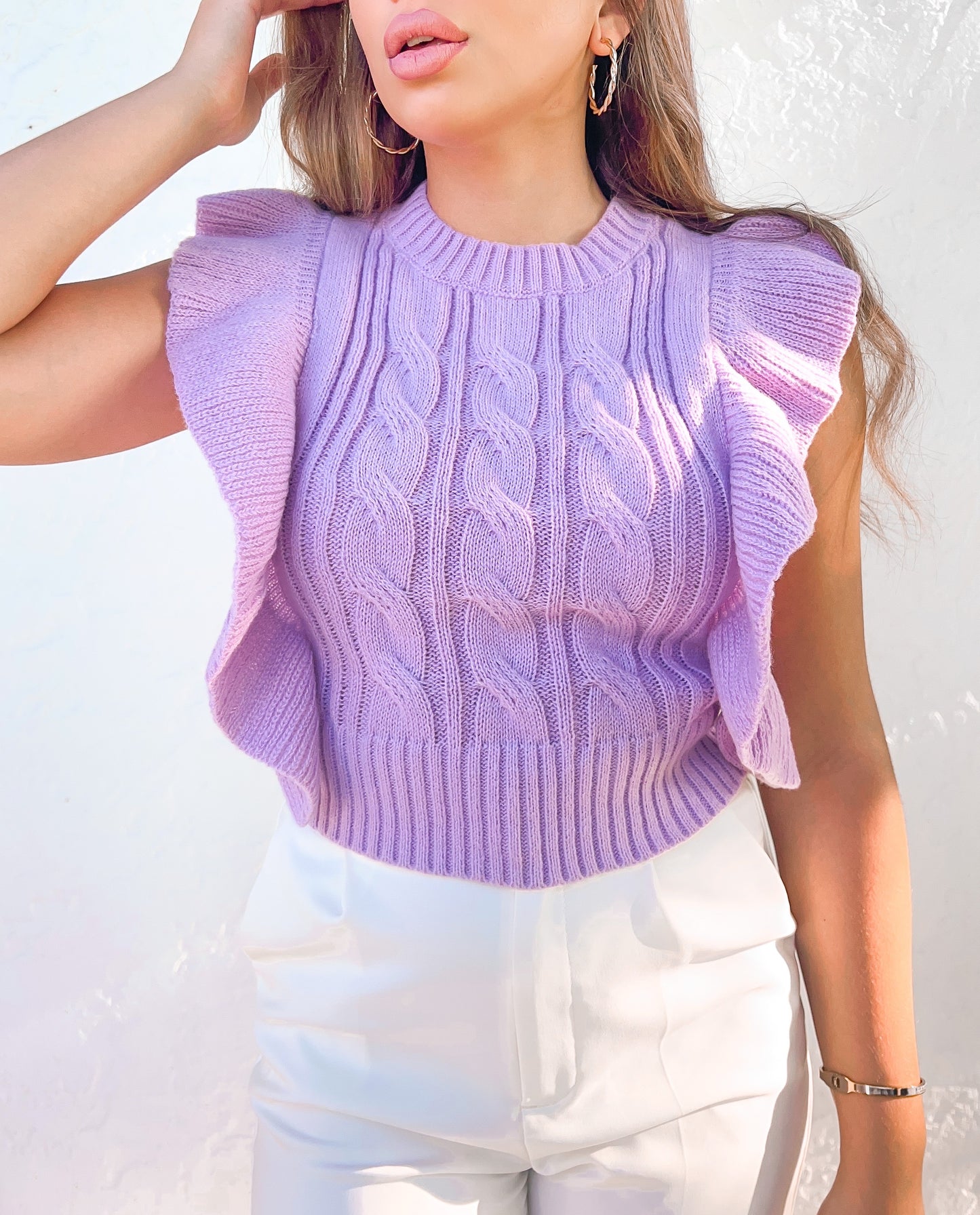 Lavender Ruffle Sleeveless Sweater