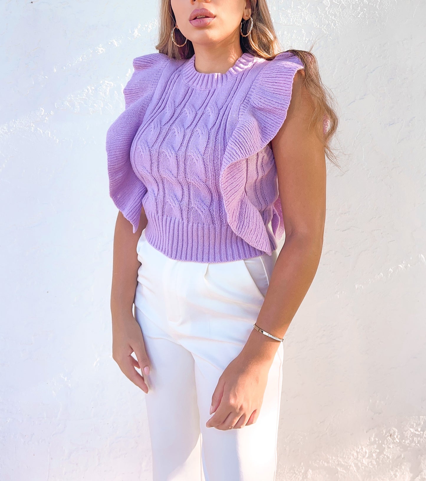 Lavender Ruffle Sleeveless Sweater