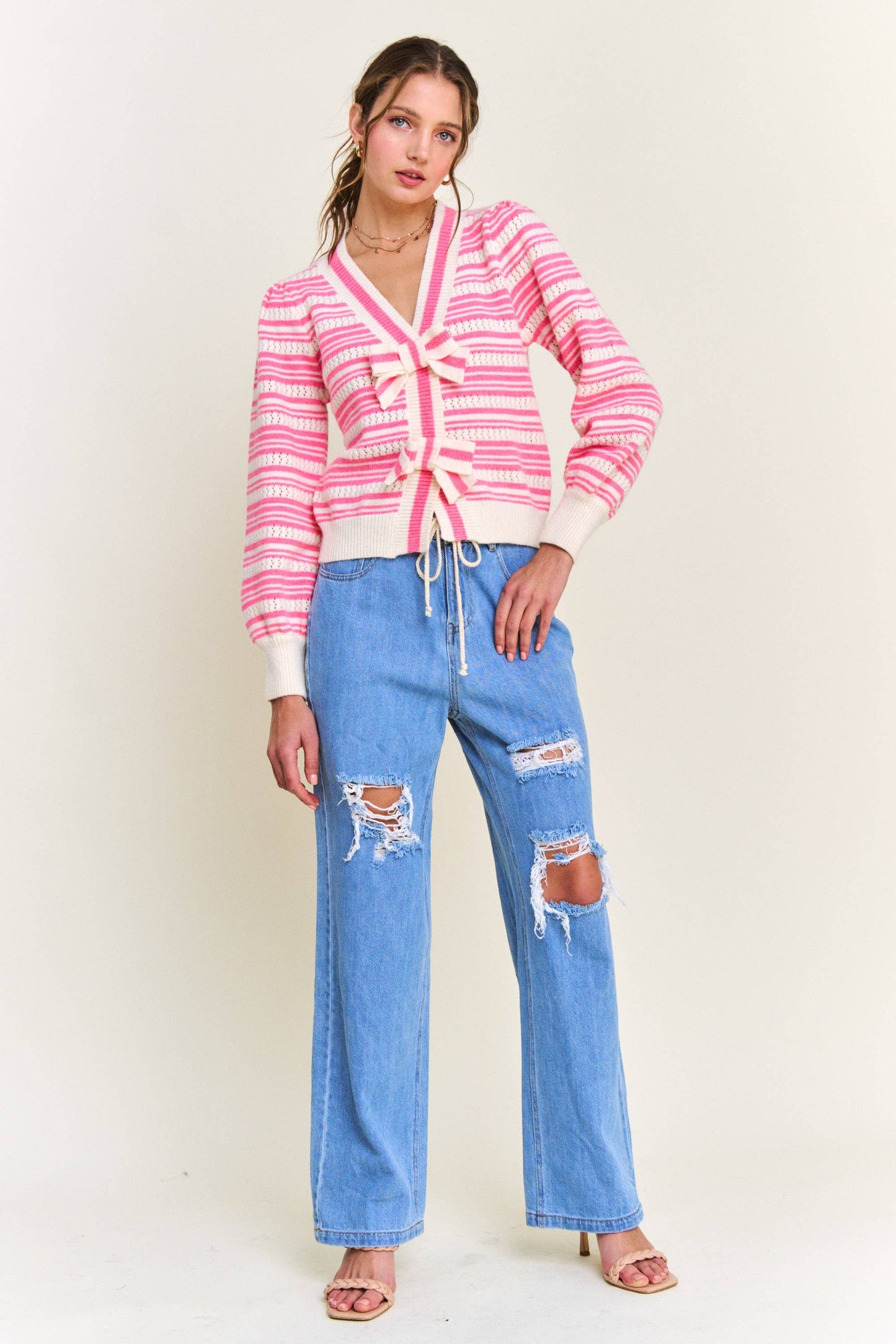 Chic Pink Stripe Cardigan