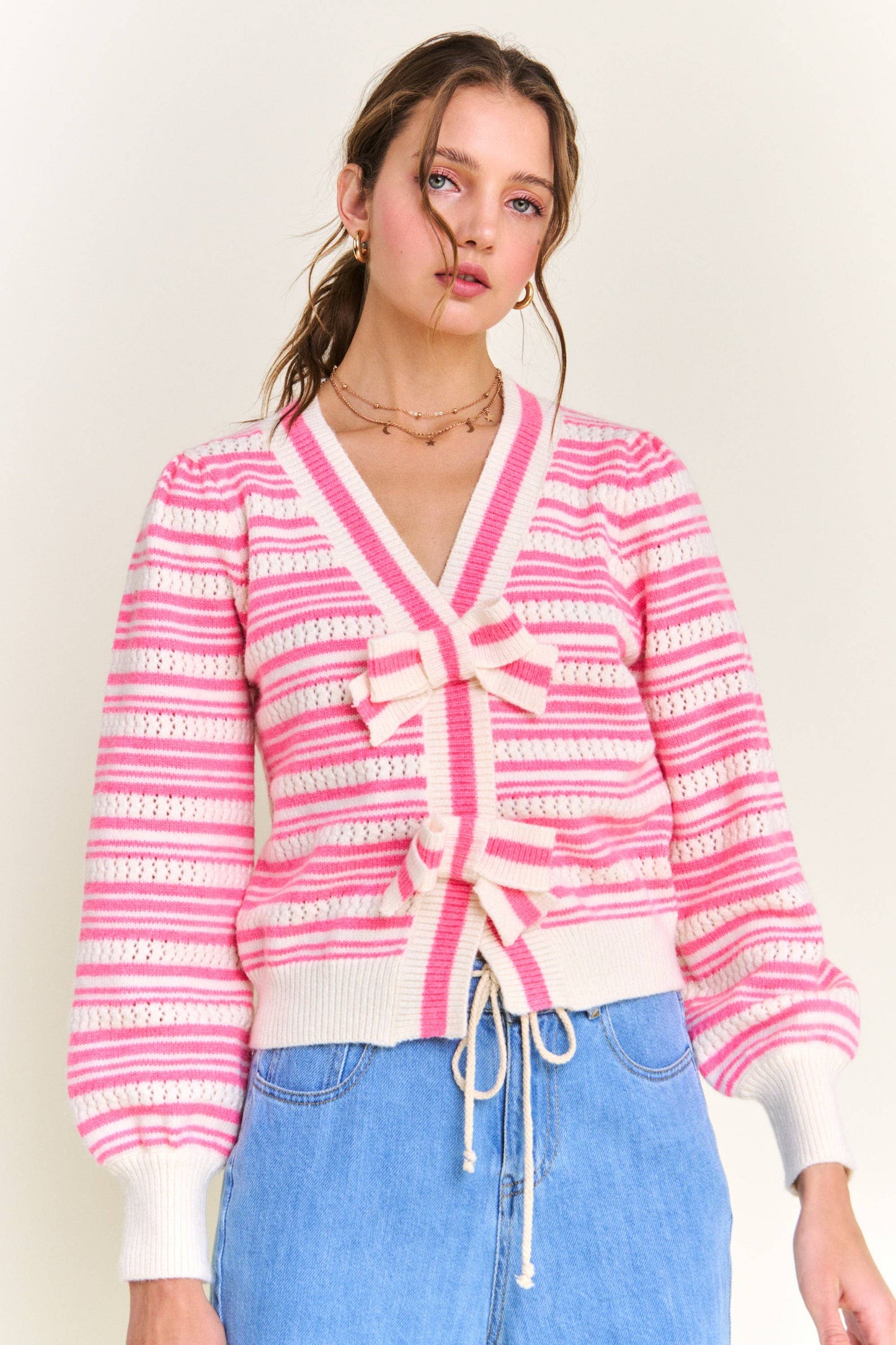 Chic Pink Stripe Cardigan