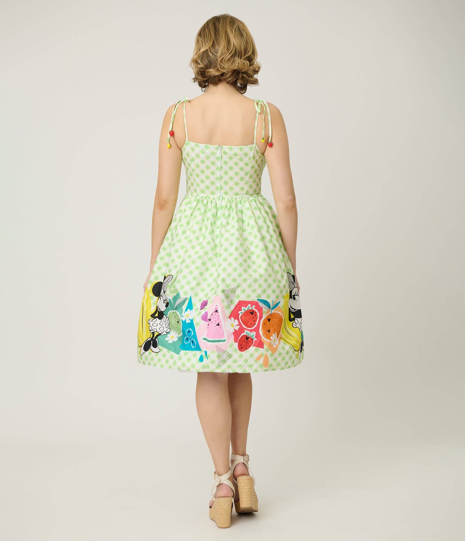 Disney Food Collection by Unique Vintage Green Gingham Mickey Fruit Salad Swing Dress