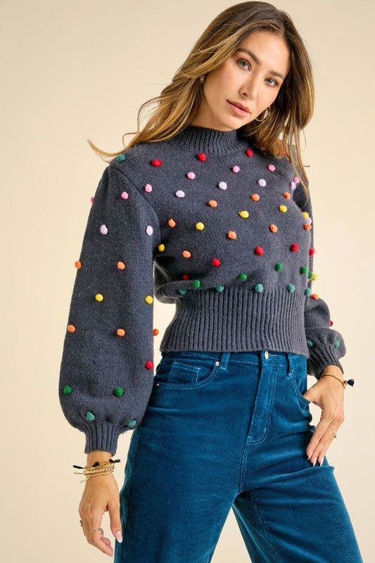 Rainbow Pom Pom Sweater