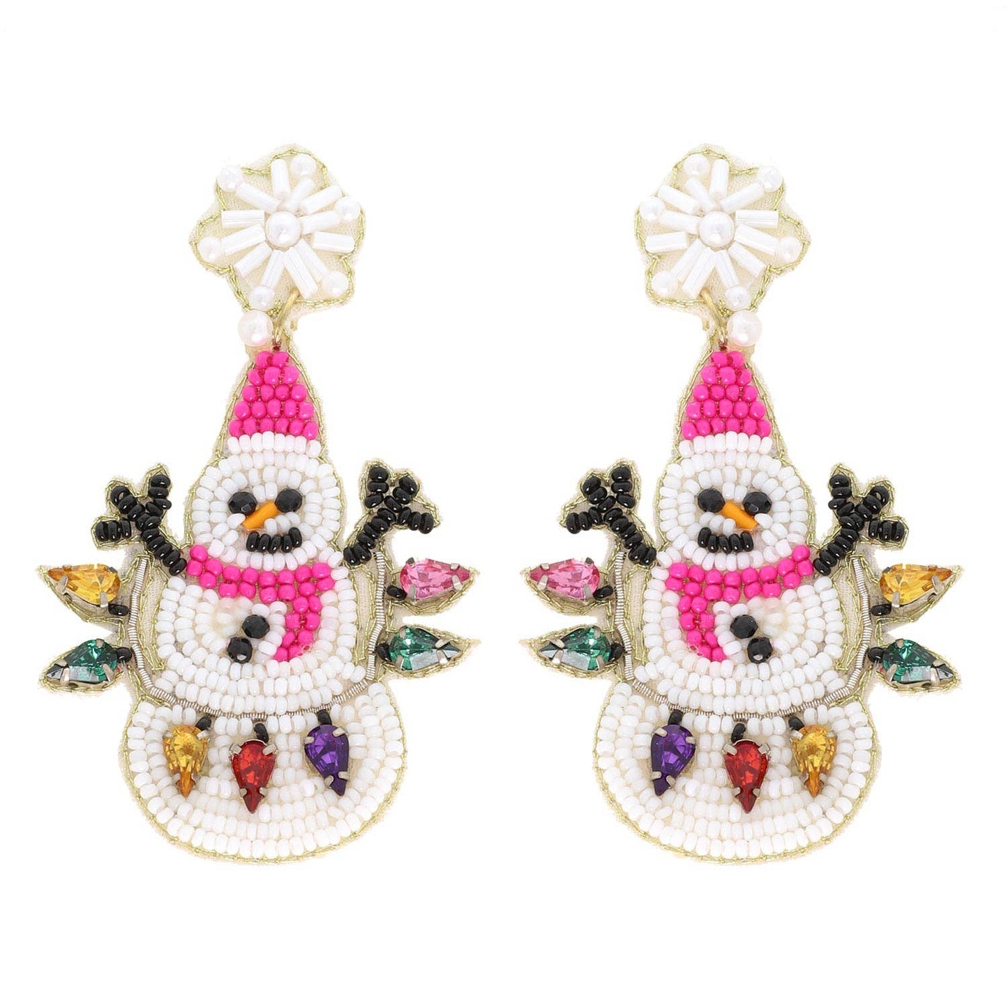 Tangles Christmas Lights Snowman Beaded Earrings