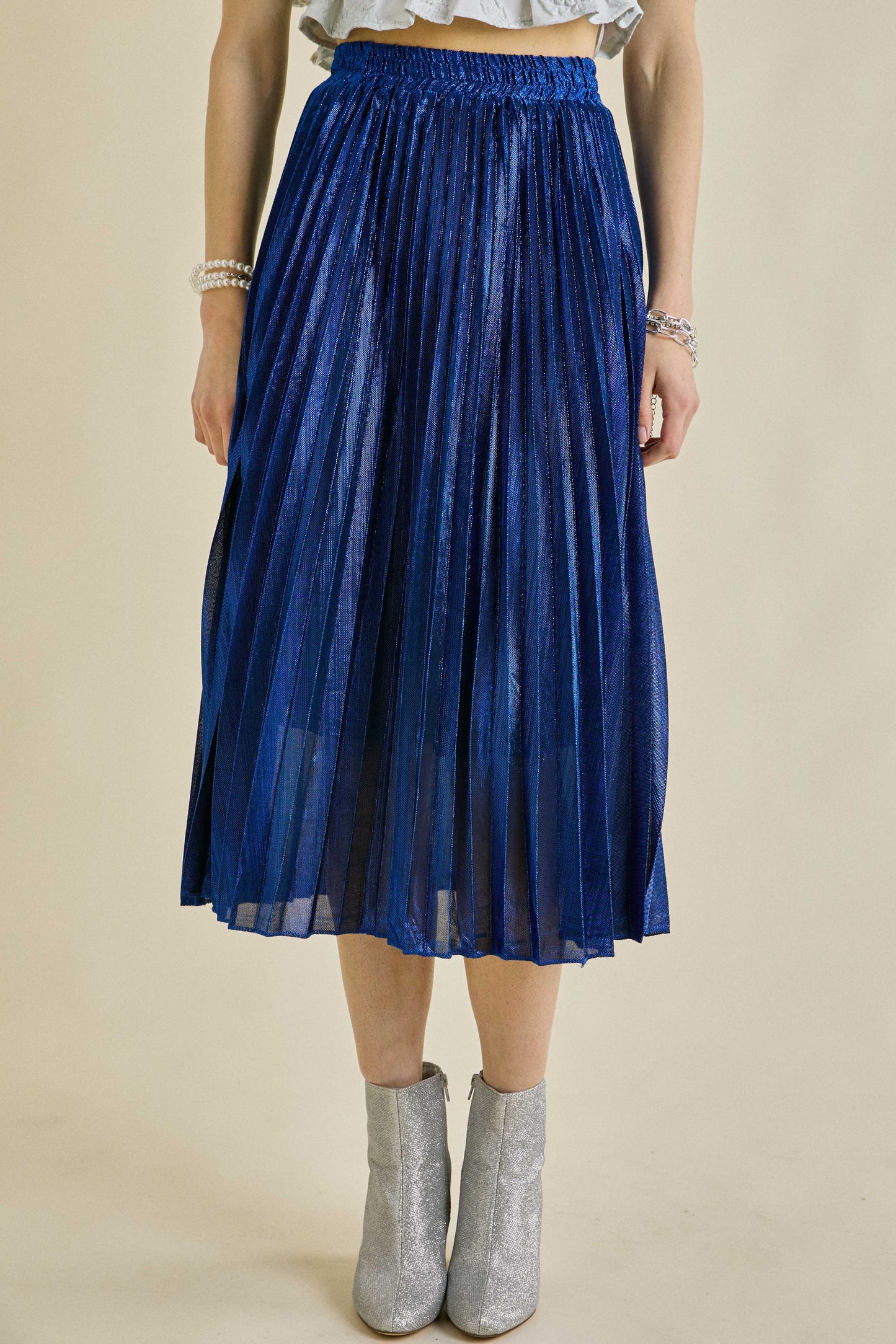 Glitter Pleated Midi Skirt