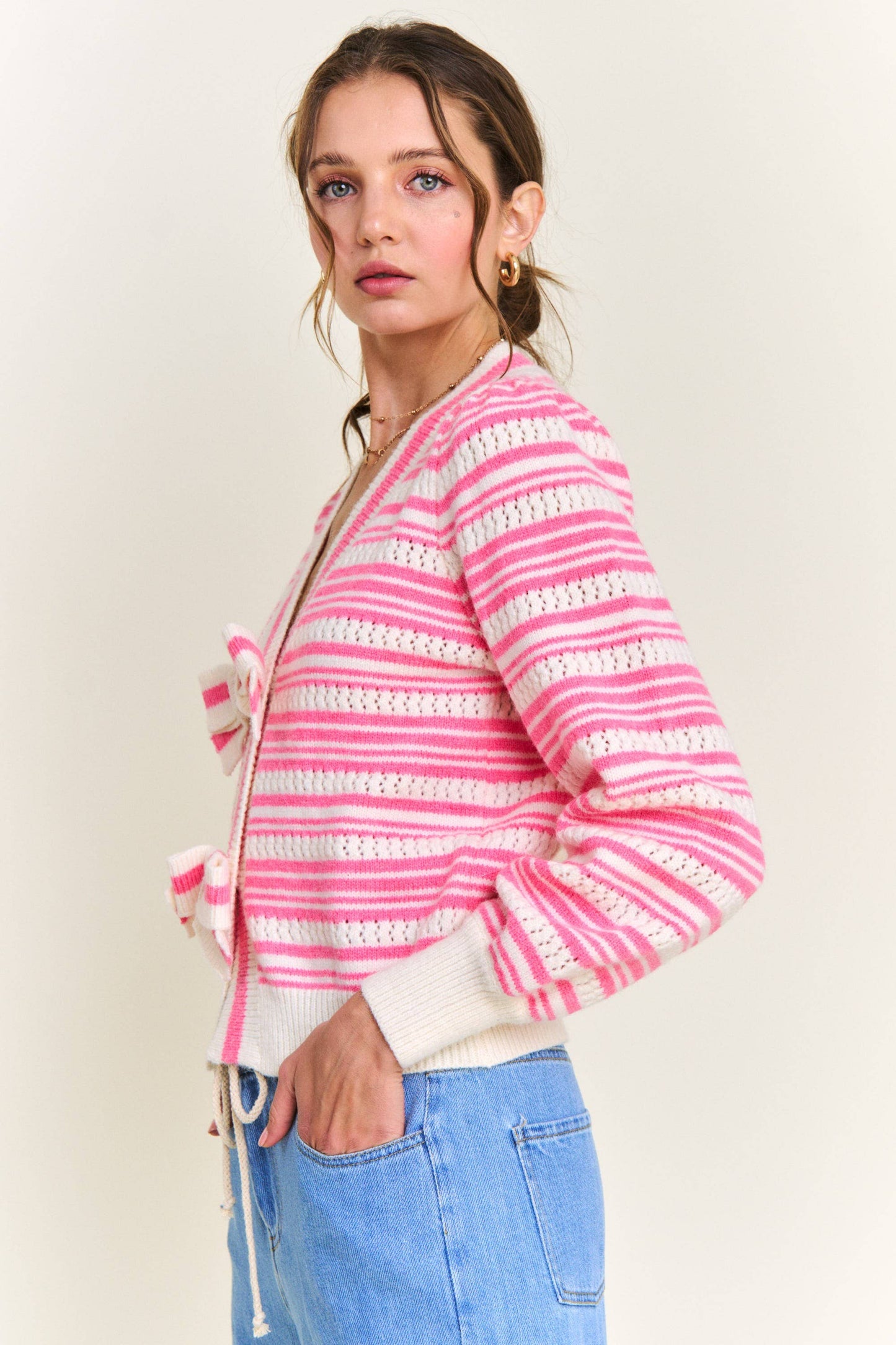 Chic Pink Stripe Cardigan