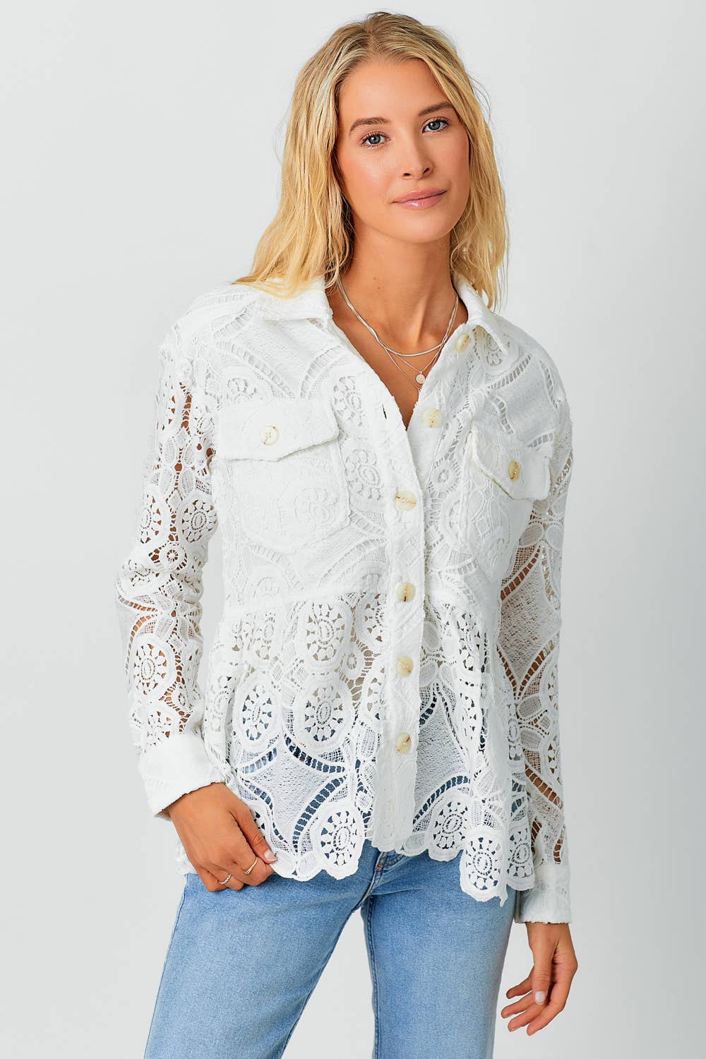 Pippa Lace Peplum Trucker Jacket