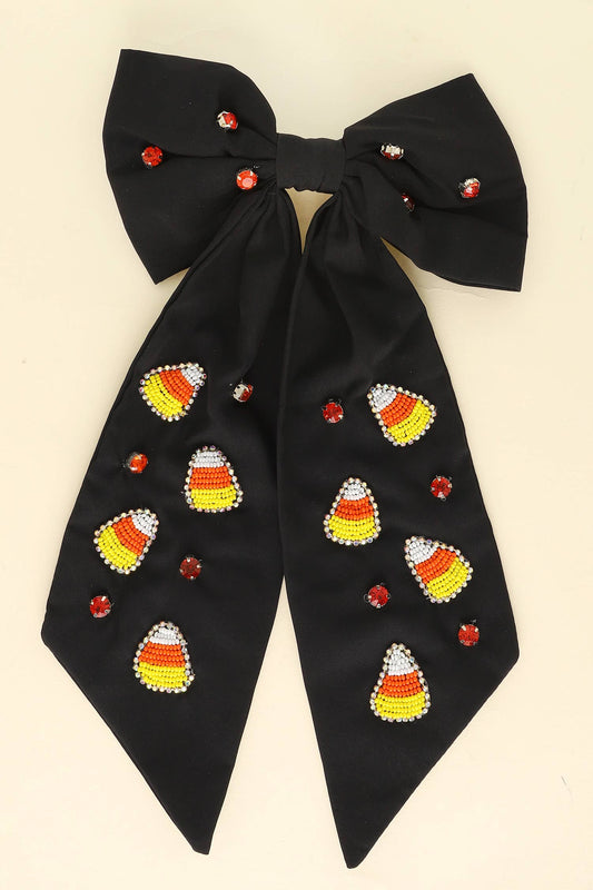 Candy Corn Jeweled Bow Barrette Hair Clip