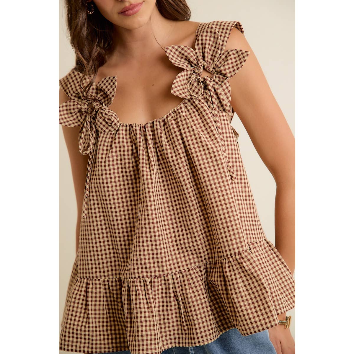 Gingham Flower Sleeve Top