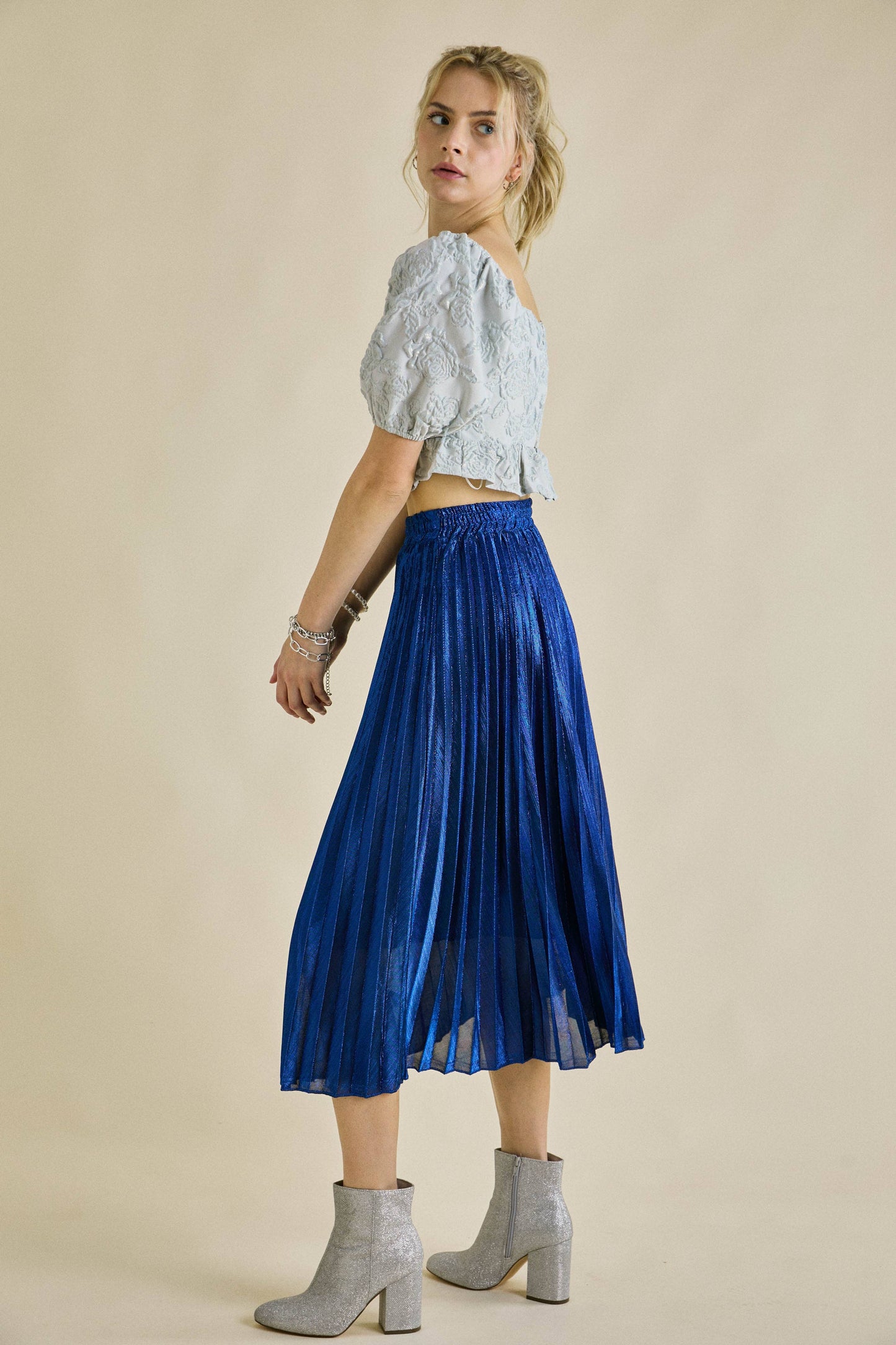 Glitter Pleated Midi Skirt