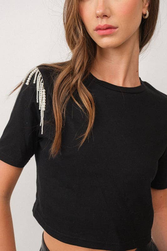 Pearl Fringe Detailed Crop Top