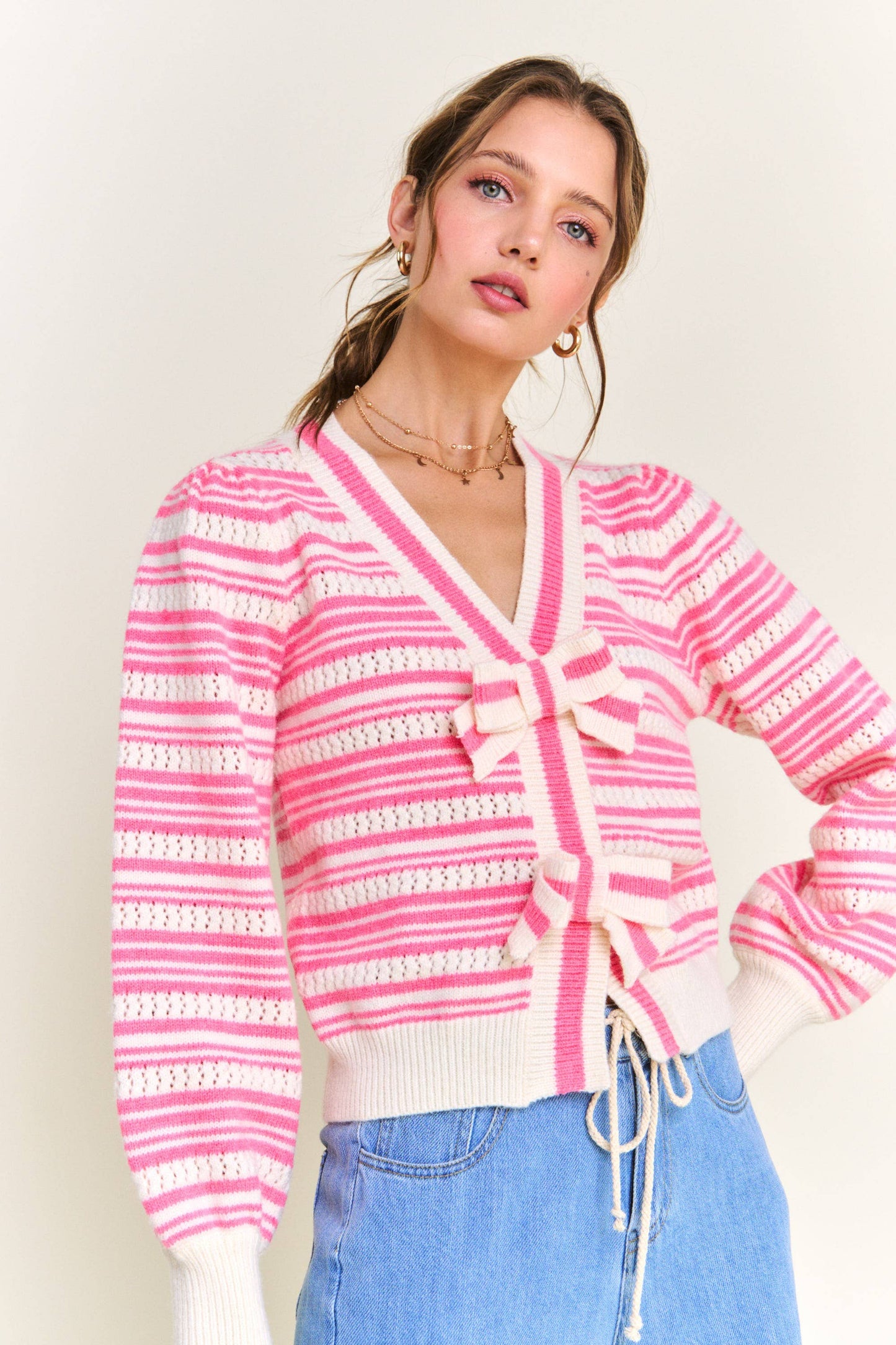 Chic Pink Stripe Cardigan