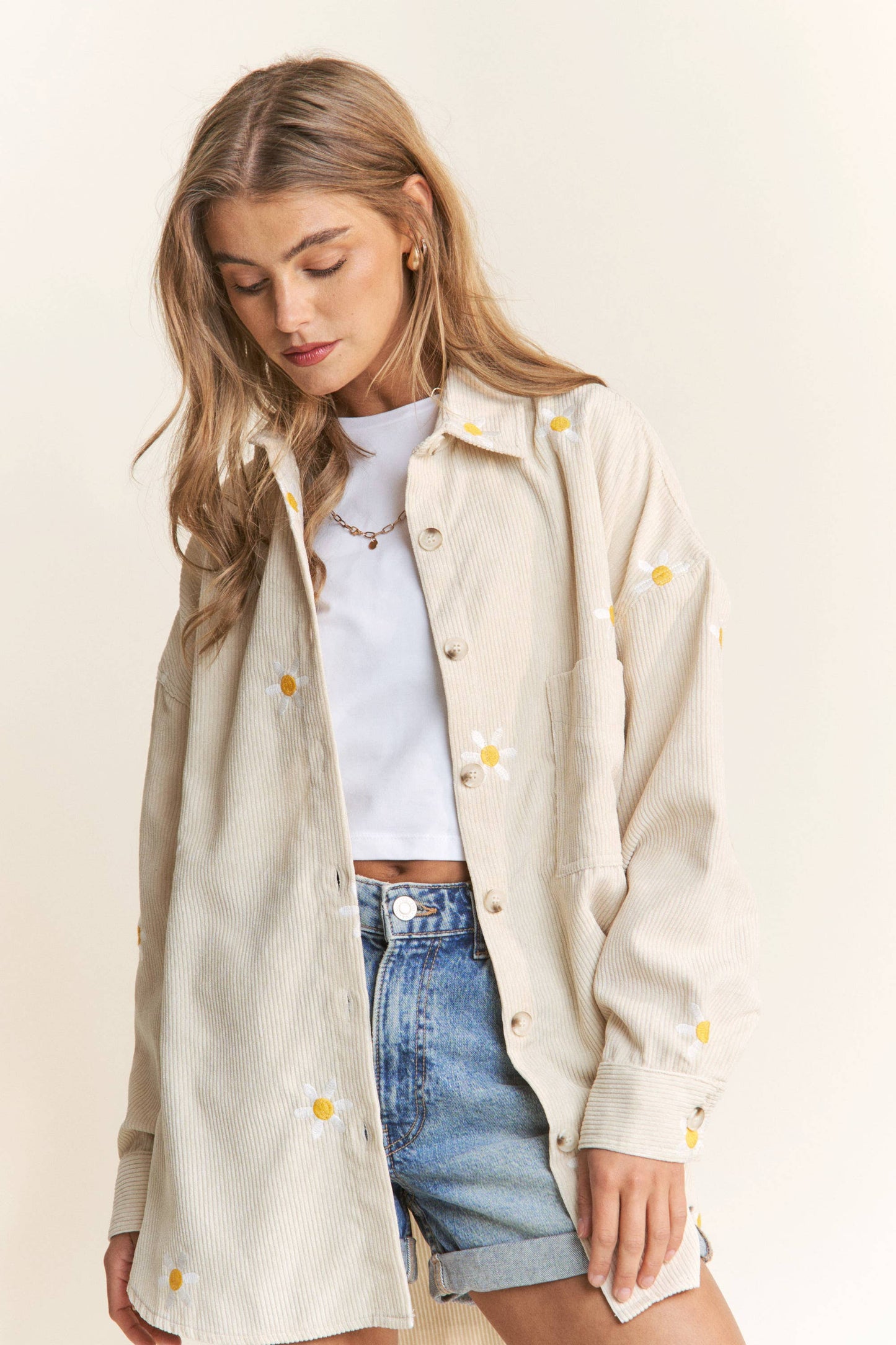 Autumn Daisy Corduroy Embroidered Top