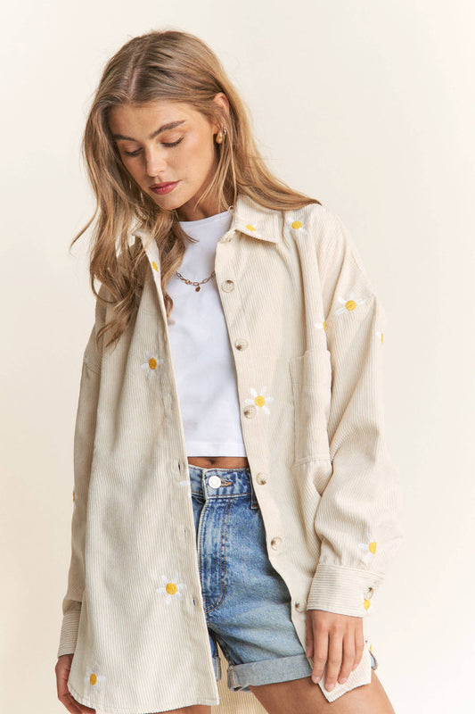 Autumn Daisy Corduroy Embroidered Top