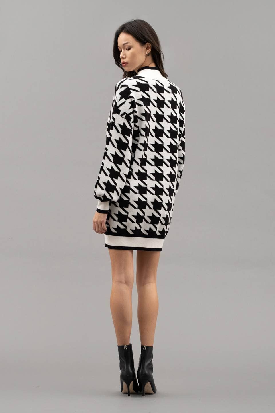 Mockneck Houndstooth Sweater Dress