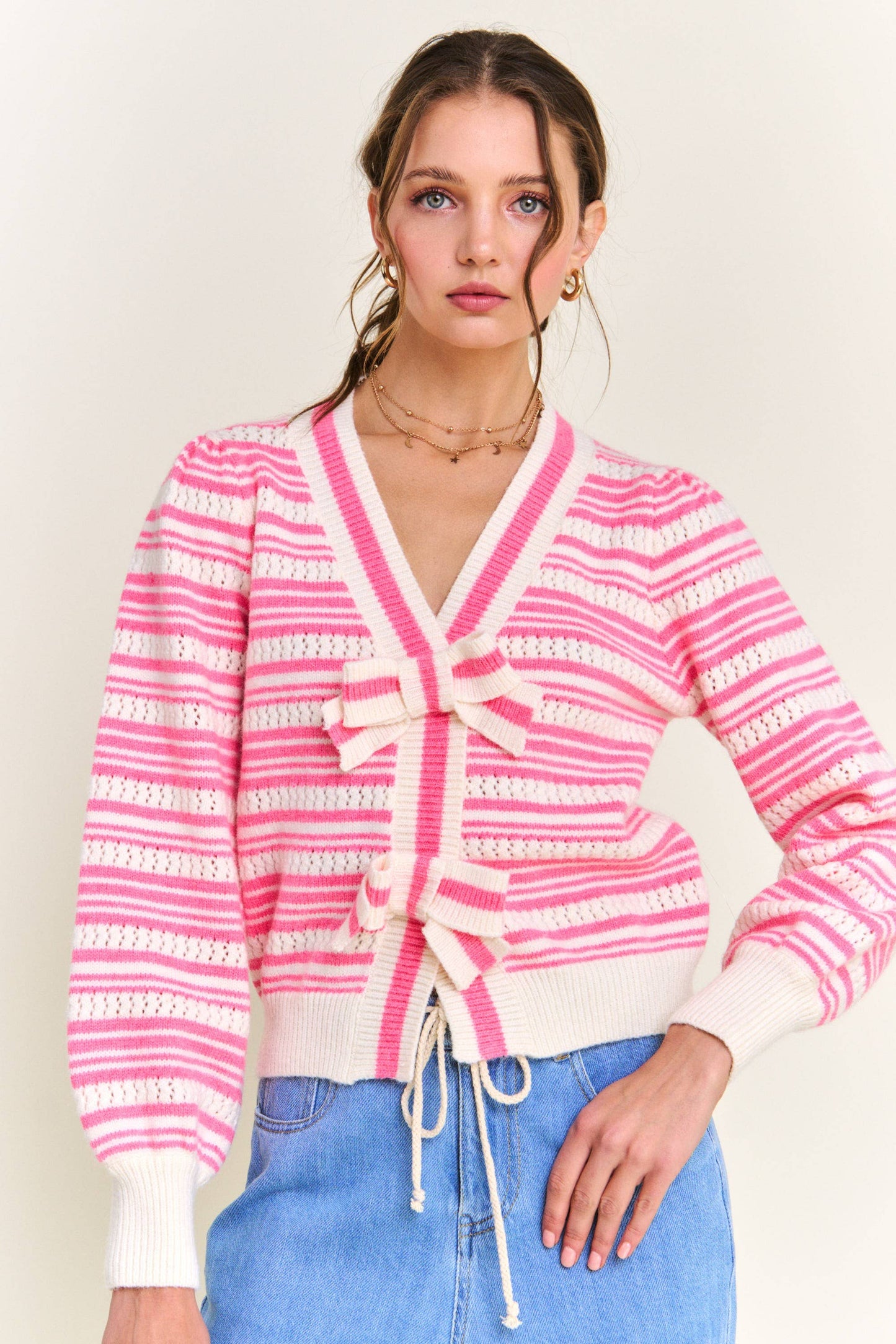 Chic Pink Stripe Cardigan