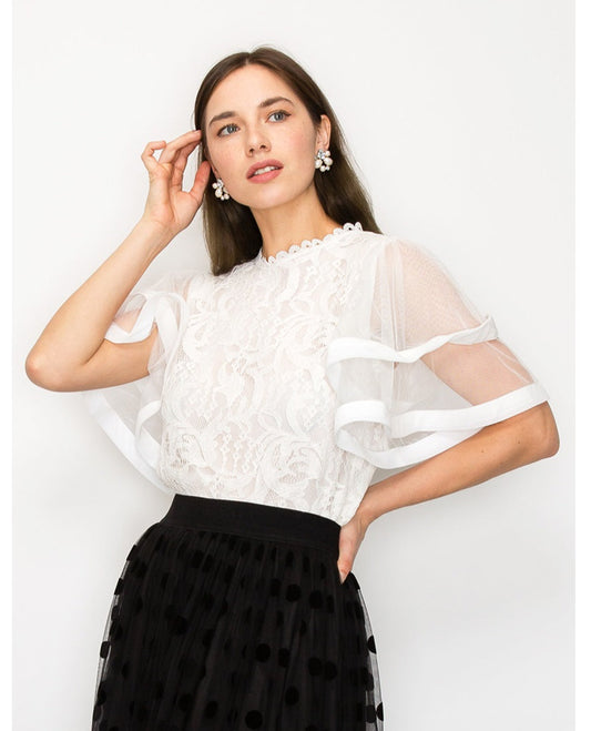 Eleanor Lace Ruffle Sleeve Top