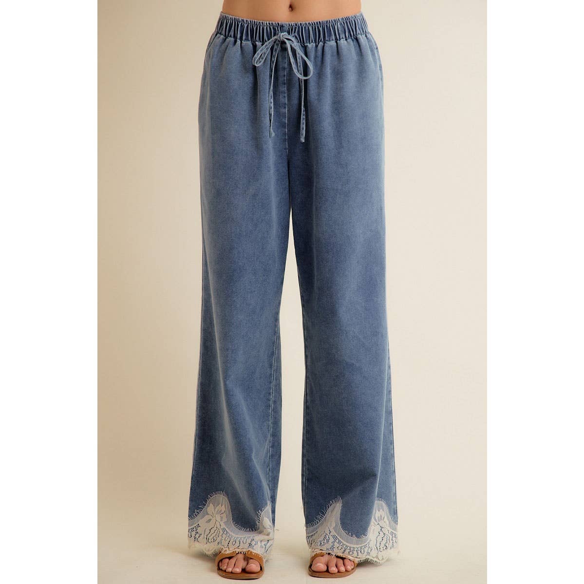 Lace Trim Denim Pants