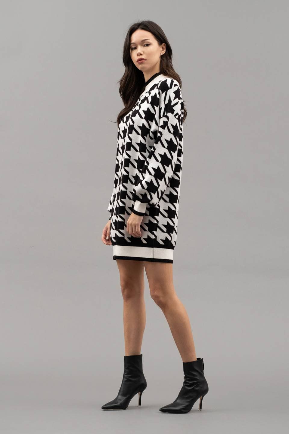 Mockneck Houndstooth Sweater Dress