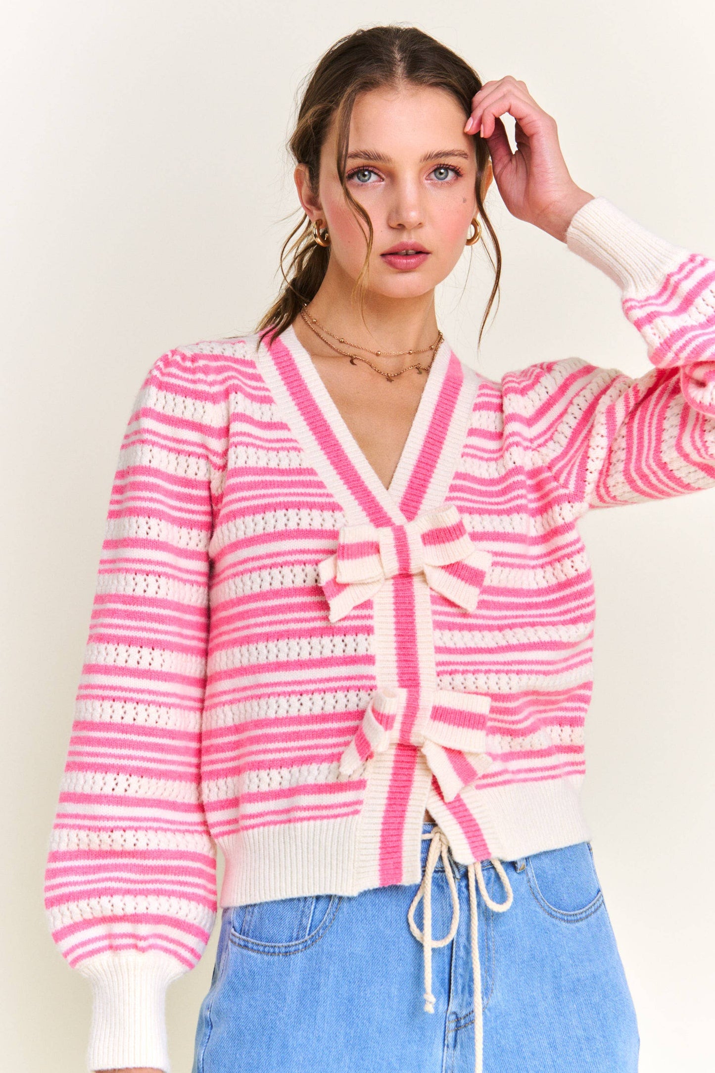 Chic Pink Stripe Cardigan