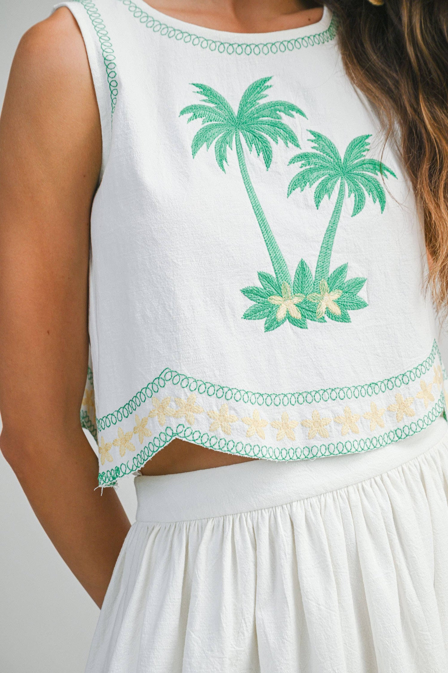 Palmette Embroidered Crop Top