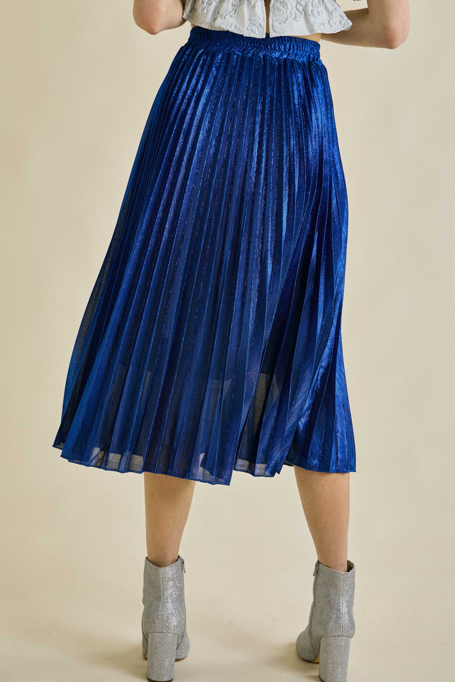 Glitter Pleated Midi Skirt