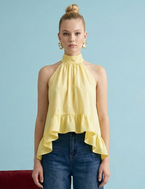 Halter Ruffle Tiered High-Neck Top