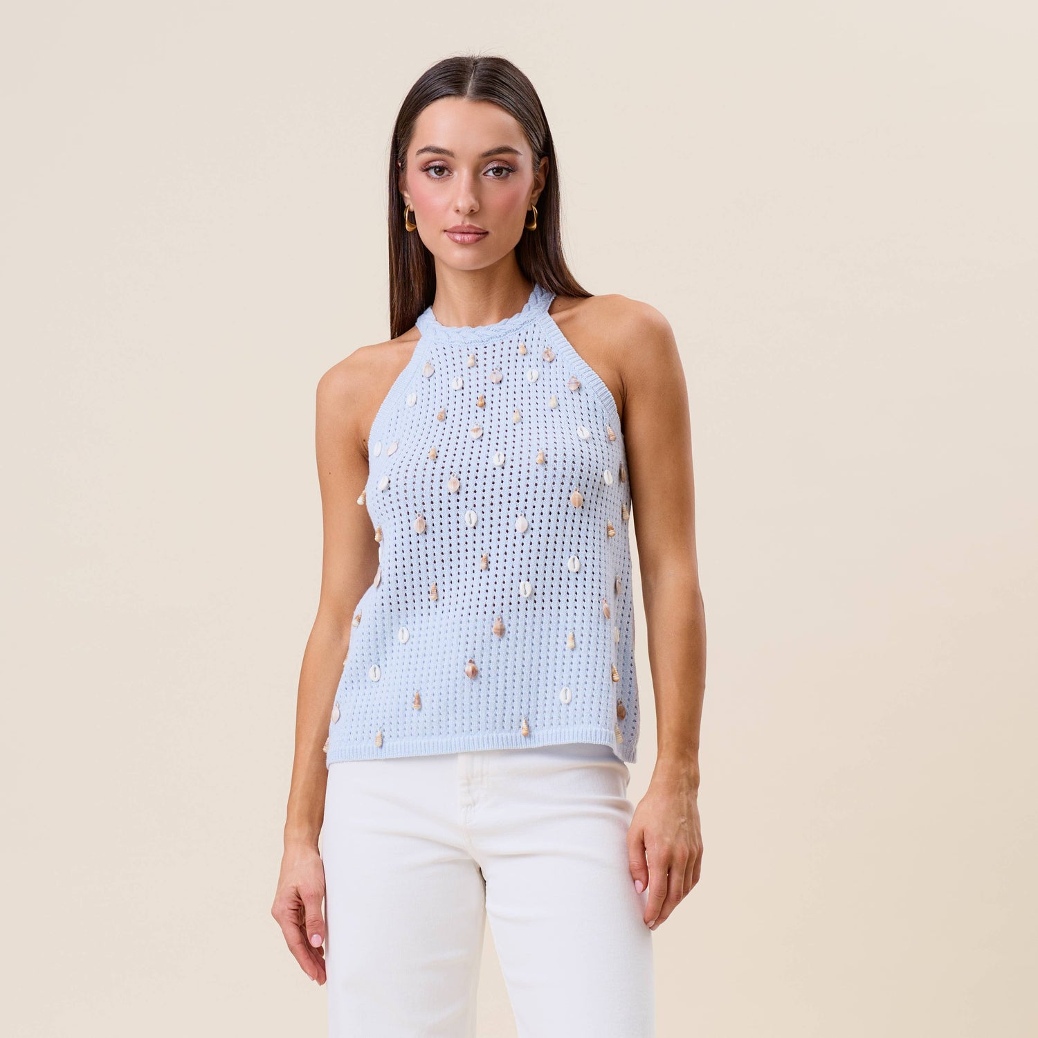 Shell Embellished Halter Top