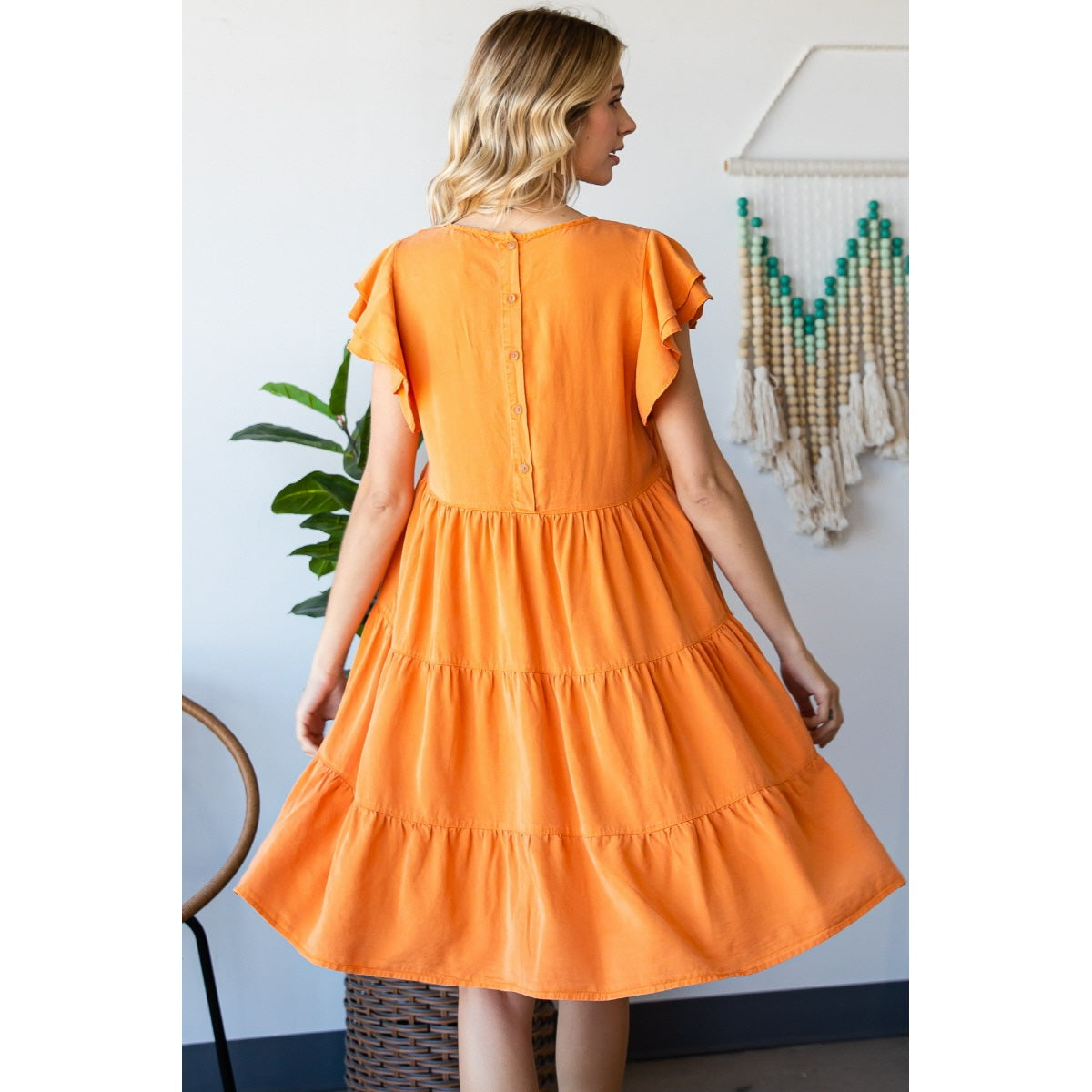 Tencel Flutter Sleeve Tiered Dress