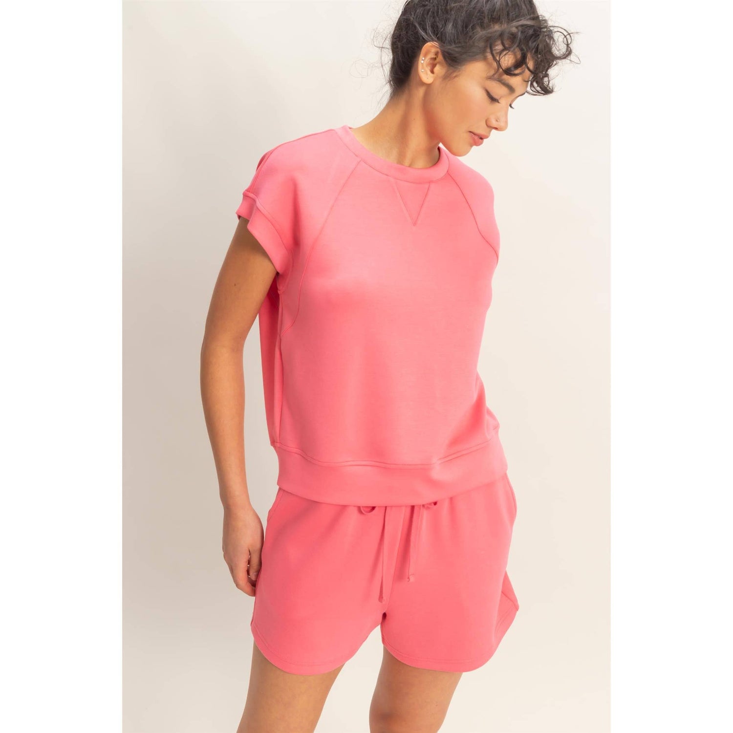 Crew Neck Sleeveless Top And Shorts Set