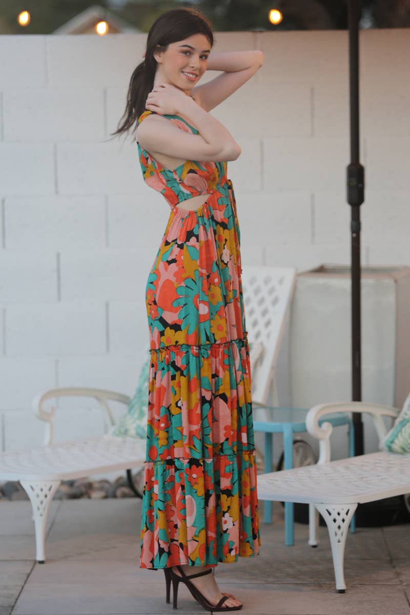 Floral Frenzy Cutout Maxi Dress