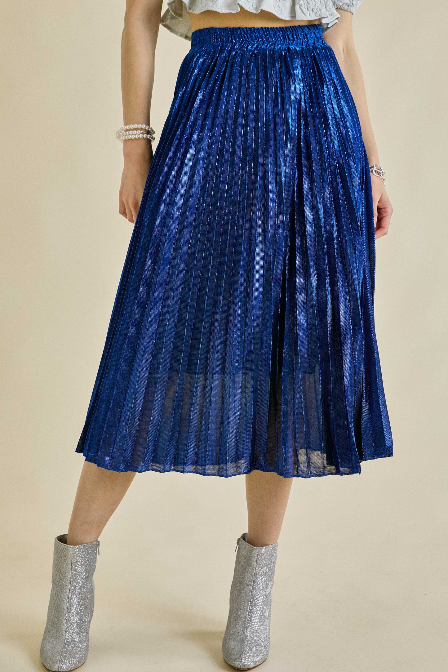 Glitter Pleated Midi Skirt