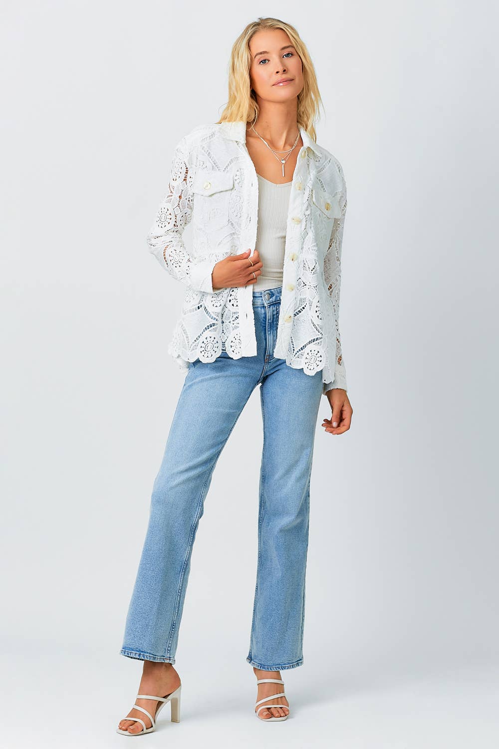 Pippa Lace Peplum Trucker Jacket