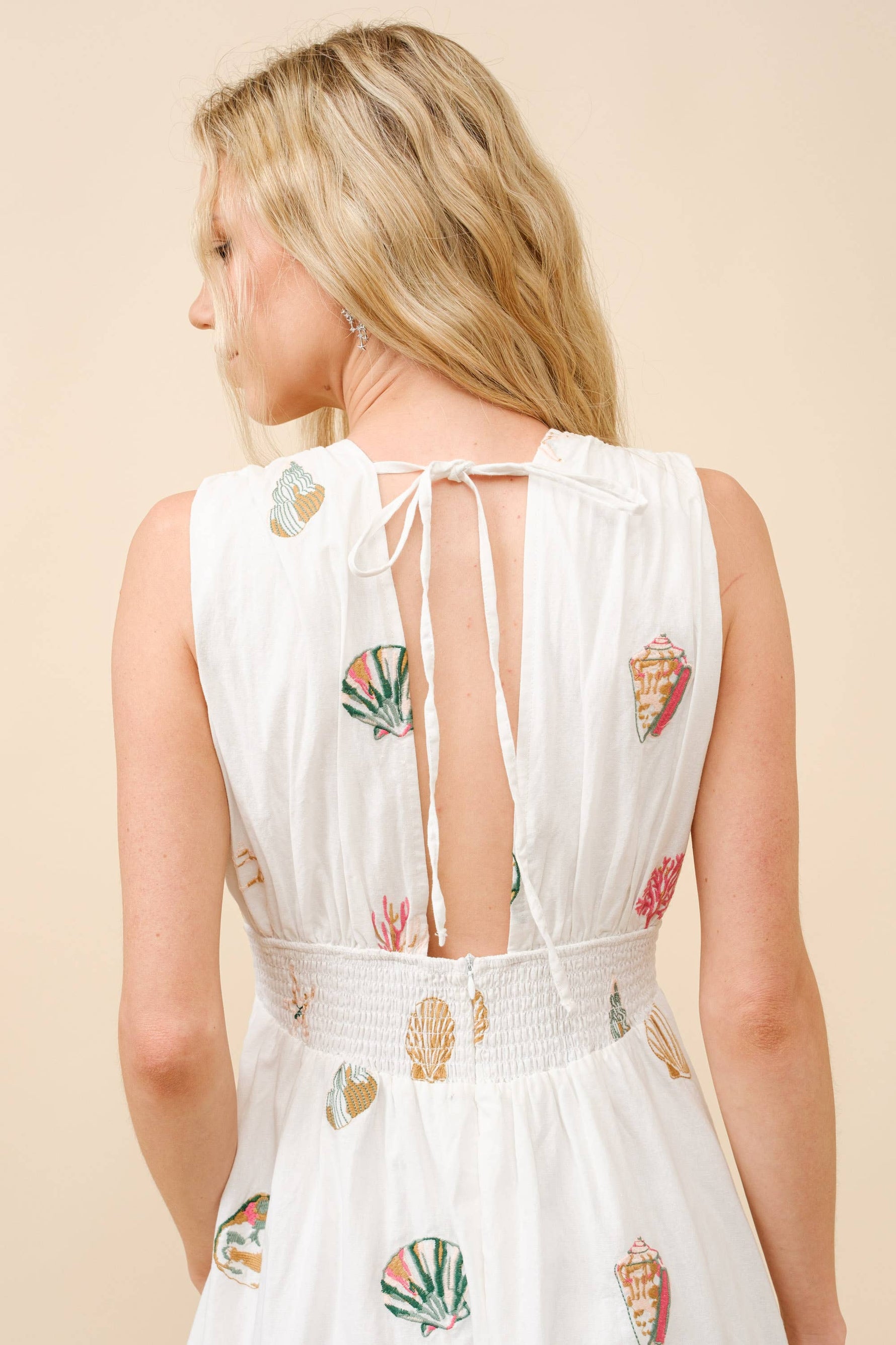 seashell embroidered dress White Embroidered Scallop Hem Dress - Maxi Dresses