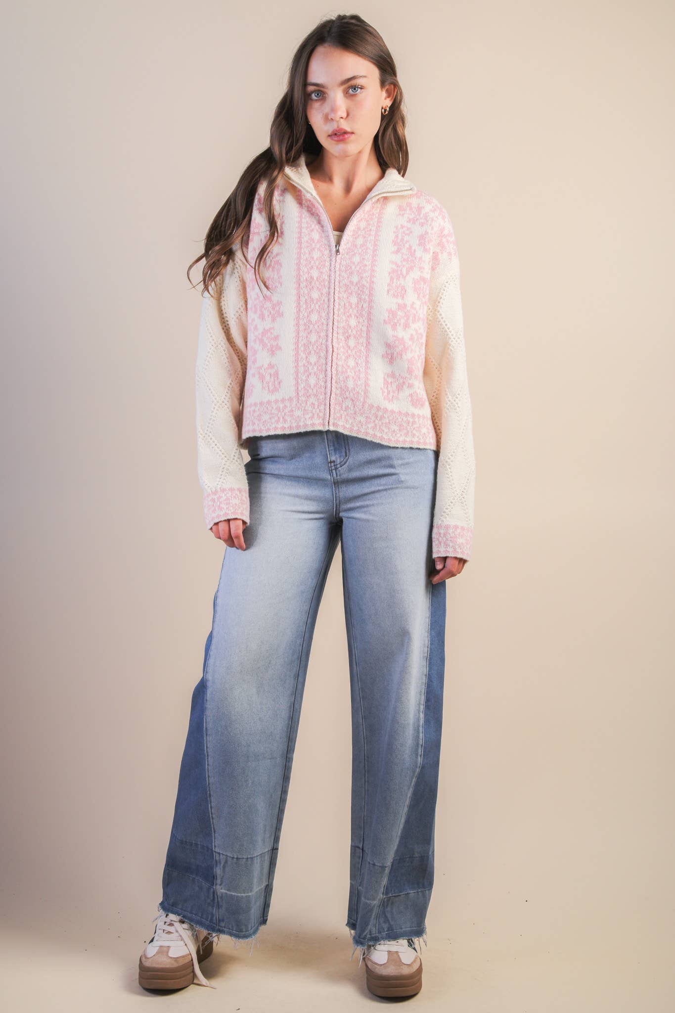 Romantic Florals Zip Sweater