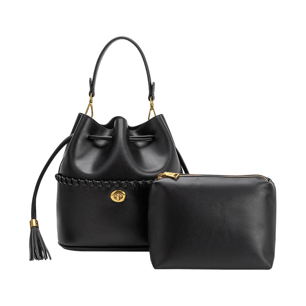 Janae Black Recycled Vegan Leather Top Handle Bag