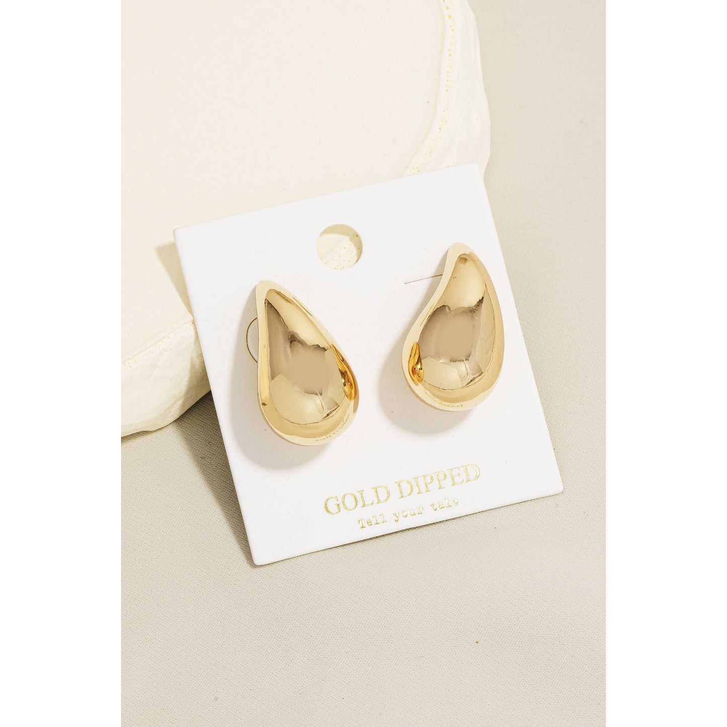 Gold Dipped Large Tear Stud Earrings